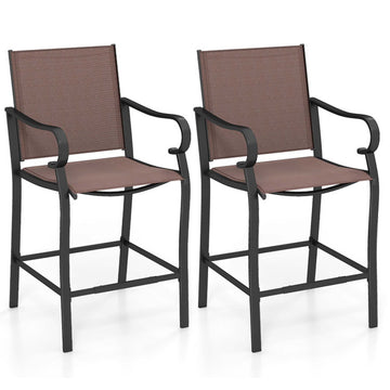 Set of 2 Fabric Bar Stools with 105° Backrest and Footrest