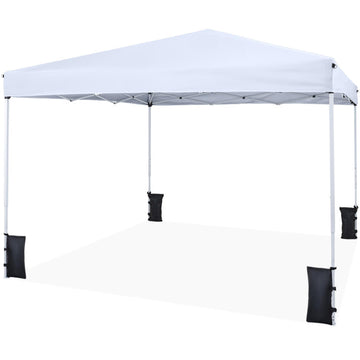 White 10 x 10 Feet Pop up Canopy Tent with Carrying Bag and 4 Sandbags 120-in L x 120-in W x 98.4-in H