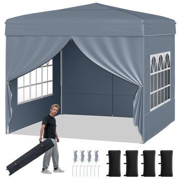 Gray 120-in W x 120-in D x 98.4-in H Pop up Canopy Tent with Sidewalls