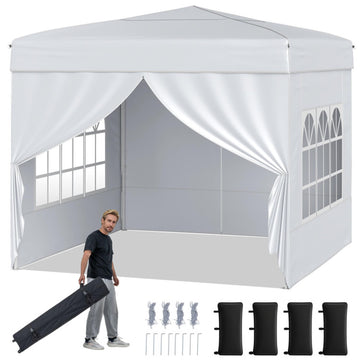 White 120-in W x 120-in D x 98.4-in H Pop up Canopy Tent with Sidewalls