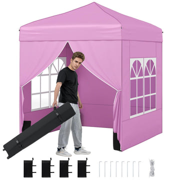 Pink 100.8-in W x 78-in D x 78-in H Pop up Canopy Tent with Sidewalls with Carrying Bag
