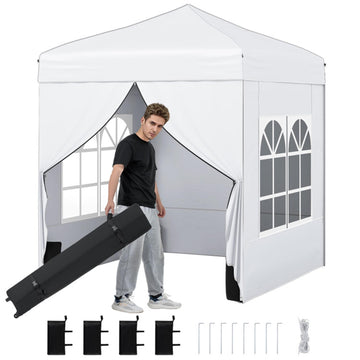 White 100.8-in W x 78-in D x 78-in H Pop up Canopy Tent with Sidewalls with Carrying Bag