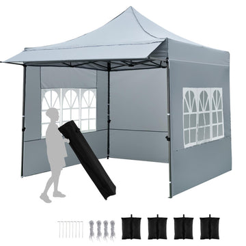 Gray 120-in W x 120-in D x 128.4-in H Pop up Canopy Tent with Sidewalls