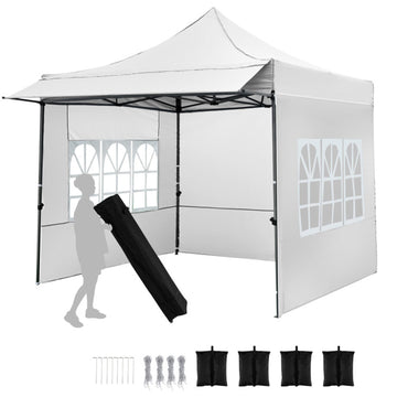 White 120-in W x 120-in D x 128.4-in H Pop up Canopy Tent with Sidewalls