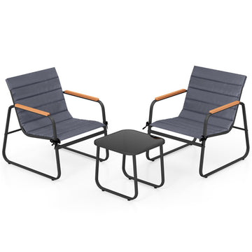 Gray 3 Pieces Patio Bistro Set Outdoor Fabric Conversation Set- 285-in W x 305-in D x 240-in H
