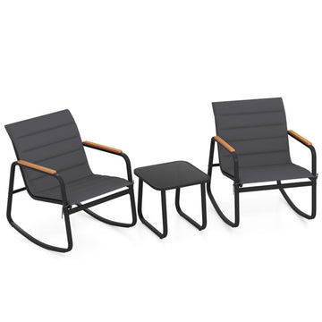 Gray 3 Piece Outdoor Rocking Bistro Set Porch Rocker Chairs- 290-in W x 310-in D x 240-in H