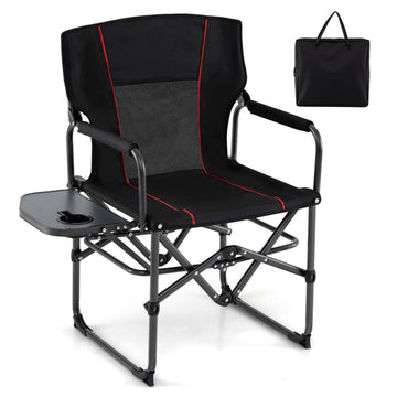 Black Folding Camping Chair 36.0-in L x 30.5-in W x 19.5-in H with Cup Holders and Side Table and Carrying Bag