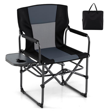 Black and Gray Folding Camping Chair 36.0-in L x 30.5-in W x 19.5-in H with Cup Holders and Side Table and Carrying Bag