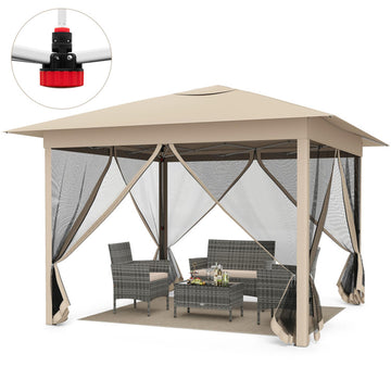 Beige 120-in W x 120-in D x 105.6-in H Pop up Canopy Tent