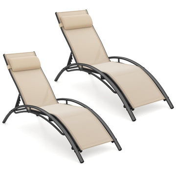 Beige Patio Chaise Lounges Set of 2 Outdoor Recliner with 5Position Backrest 72.0in L x 35.0in W x 22.5in H