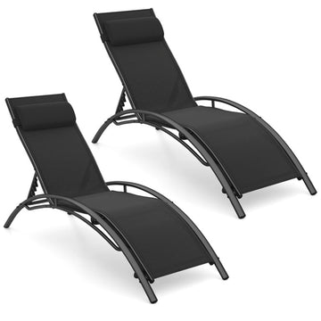 Black Patio Chaise Lounges Set of 2 Outdoor Recliner with 5Position Backrest 72.0in L x 35.0in W x 22.5in H