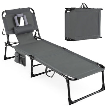 Gray Tanning Chair with Face Arm Holes Folding Chair 76.0in L x 31.5in W x 24.0in H