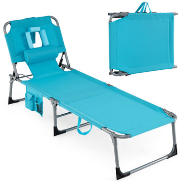 Turquoise Tanning Chair with Face Arm Holes Folding Chair 76.0in L x 31.5in W x 24.0in H