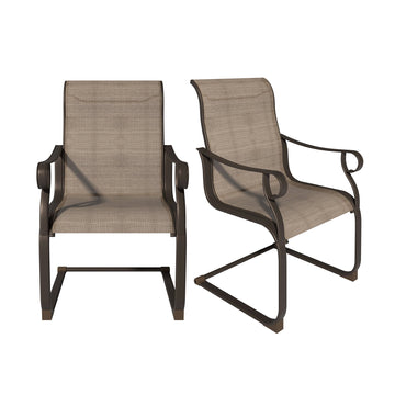 Light Taupe Textilene Metal Patio Outdoor Dining Chair Set of 2