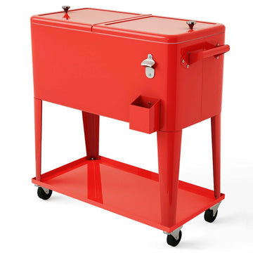 80-Quart Rolling Cooler Cart with Insulation and Bottle Opener