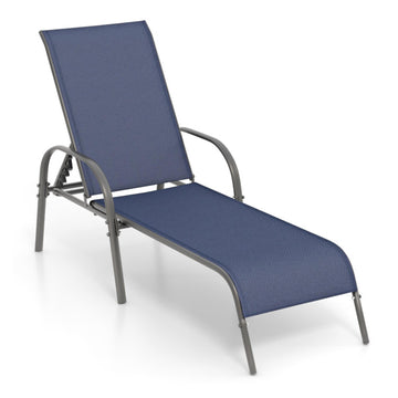 Navy Adjustable Patio Chaise Folding Lounge Chair with Backrest 75.5in L x 40.5in W x 26.0in H