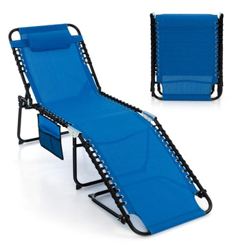 Blue Foldable Recline Lounge Chair with Adjustable Backrest and Footrest 74.0in L x 34.0in W x 23.5in H