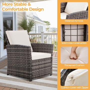 6 Piece PE Rattan Patio Conversation Set Beige with Loveseat and Ottomans