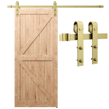 6.6 ft./79 in. Gold Sliding Barn Door Track and Hardware Kit with J-Shape Hanger For Single Door