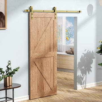 6.6 ft./79 in. Gold Sliding Barn Door Track and Hardware Kit with J-Shape Hanger For Single Door