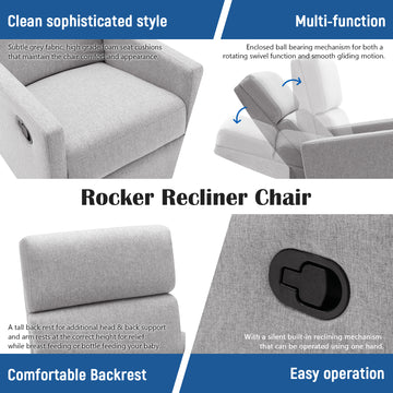 Boyel Living Modern Upholstered Nursery Chair Rocker Plush Seating Glider Swivel Recliner Chair