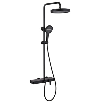 Matte Black 2-in-1 Tub and Shower Faucet Set with 10.8-in Round Rain Shower Head
