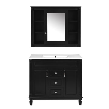 36 inch modern bathroom vanity with sink and mirror cabinet Black