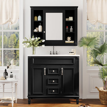 36 inch modern bathroom vanity with sink and mirror cabinet Black