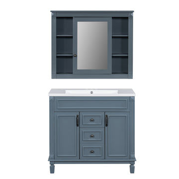 36 inch modern bathroom vanity with sink and mirror cabinet Blue