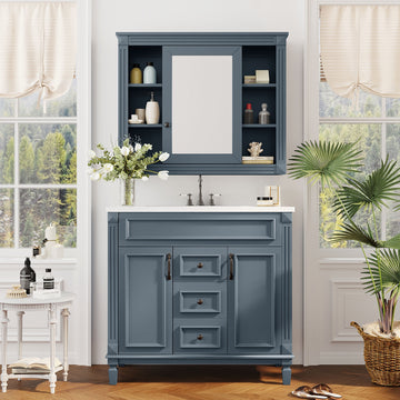36 inch modern bathroom vanity with sink and mirror cabinet Blue