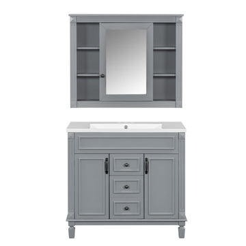 36 inch modern bathroom vanity with sink and mirror cabinet Grey
