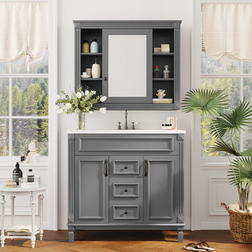 36 inch modern bathroom vanity with sink and mirror cabinet Grey