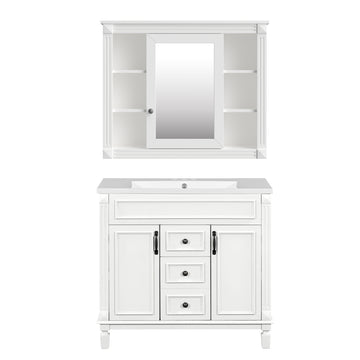 36 inch modern bathroom vanity with sink and mirror cabinet White