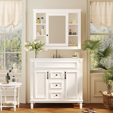 36 inch modern bathroom vanity with sink and mirror cabinet White