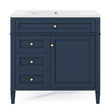 36 Inch Modern Bathroom Vanity with Top Sink Two Drawers Tip Out Drawer Single Sink Blue