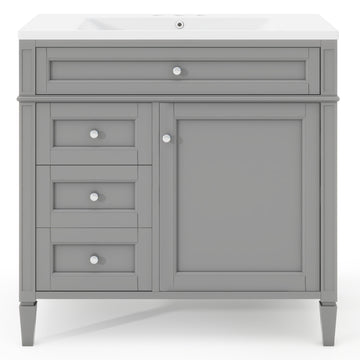 36 Inch Modern Bathroom Vanity with Top Sink Two Drawers Tip Out Drawer Single Sink Grey