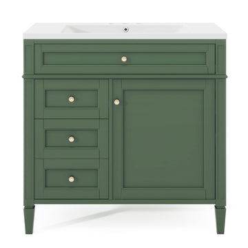 36 Inch Modern Bathroom Vanity with Top Sink Two Drawers Tip Out Drawer Single Sink Green