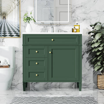 36 Inch Modern Bathroom Vanity with Top Sink Two Drawers Tip Out Drawer Single Sink Green