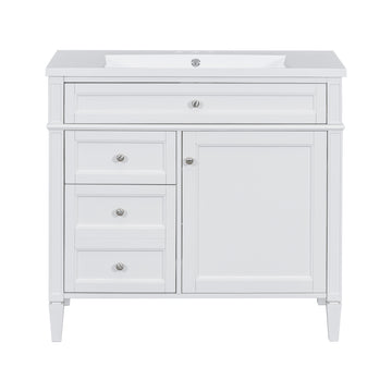 36 Inch Modern Bathroom Vanity with Top Sink Two Drawers Tip Out Drawer Single Sink White