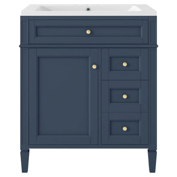 30 Inch Bathroom Vanity with Resin Sink Top with 2 Drawers and Tip Out Drawer Blue