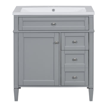 30 Inch Bathroom Vanity with Resin Sink Two Drawers and Tip Out Drawer Grey