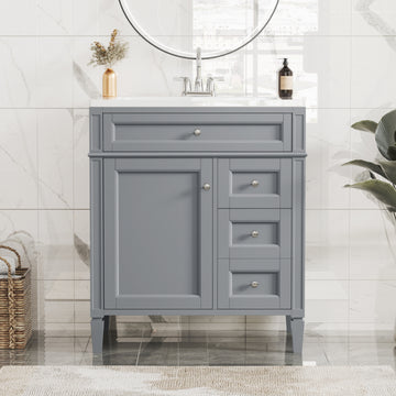 30 Inch Bathroom Vanity with Resin Sink Two Drawers and Tip Out Drawer Grey