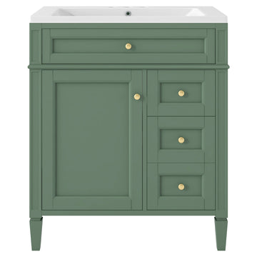 30 Inch Bathroom Vanity with Resin Sink Top with 2 Drawers and Tip Out Drawer Green