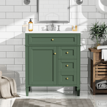 30 Inch Bathroom Vanity with Resin Sink Top with 2 Drawers and Tip Out Drawer Green