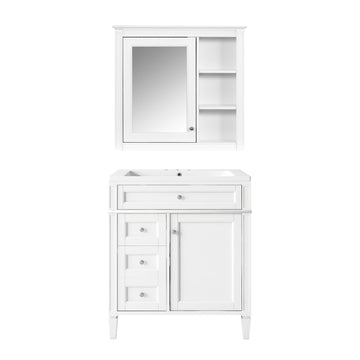 30 Inch Modern Bathroom Vanity Set With Mirror Cabinet And Ceramic Sink Three Drawers White