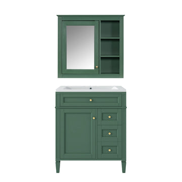 30 Inch Modern Bathroom Vanity Set with Sink and Mirror Cabinet Green