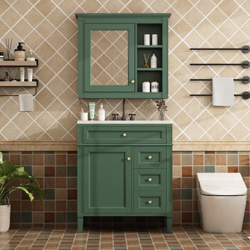 30 Inch Modern Bathroom Vanity Set with Sink and Mirror Cabinet Green