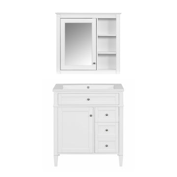 30 Inch Modern Bathroom Vanity Set with Sink and Mirror Cabinet White