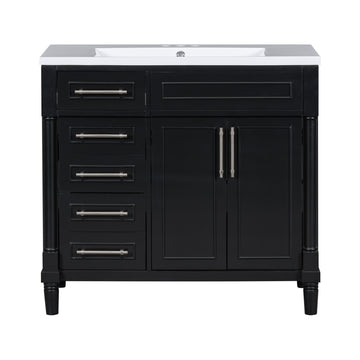 36 Inch Modern Bathroom Vanity With Resin Sink Solid Wood Frame Black