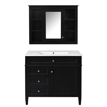36 Inch Modern Bathroom Vanity Set With Medicine Cabinet And Ceramic Sink Black
